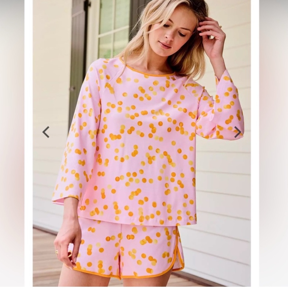 Lake x Pacifica Pink & Yellow Dot Pajama Set - Lightweight Sleep Top & Shorts